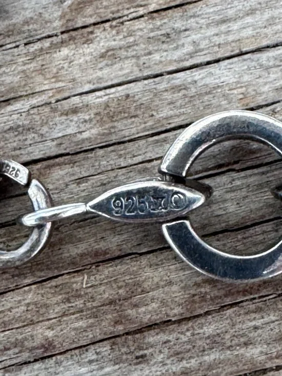 Sterling Silver Link Bracelet 925 Marcasite Style Circle Link Lobster Clasp 7” 1 - Picture 6 of 8